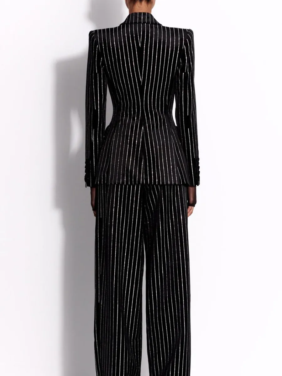 Bethany Crystal Pinstripe Blazer Set
