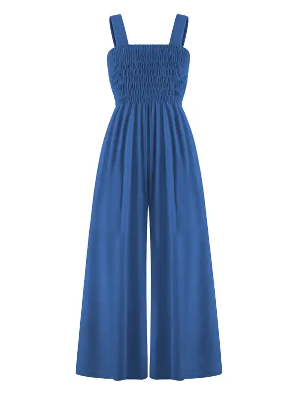 Square Neck Slim Pleated Jumpsuit