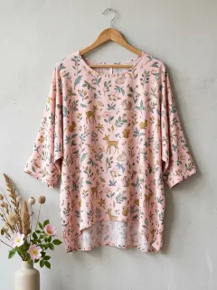 Rabbit Deer Floral Women's Loose Printed T-Shirt