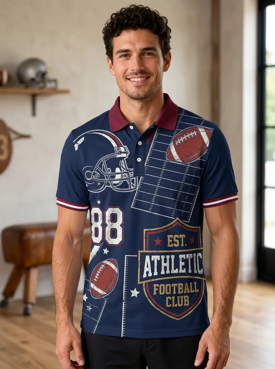 Men's Retro Gridiron Helmet Ball Polo Shirt