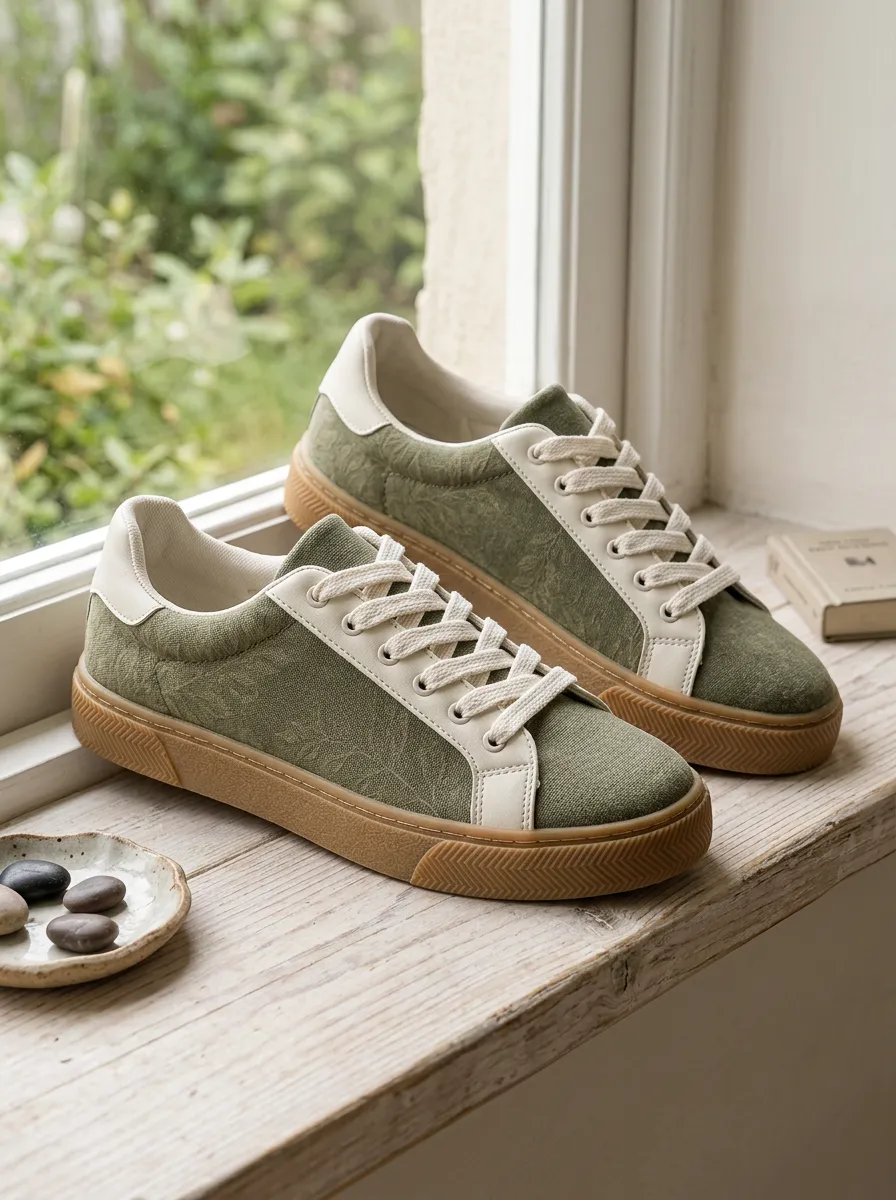 Women's Botanical Olive Green Floral Printed Canvas Sneakers