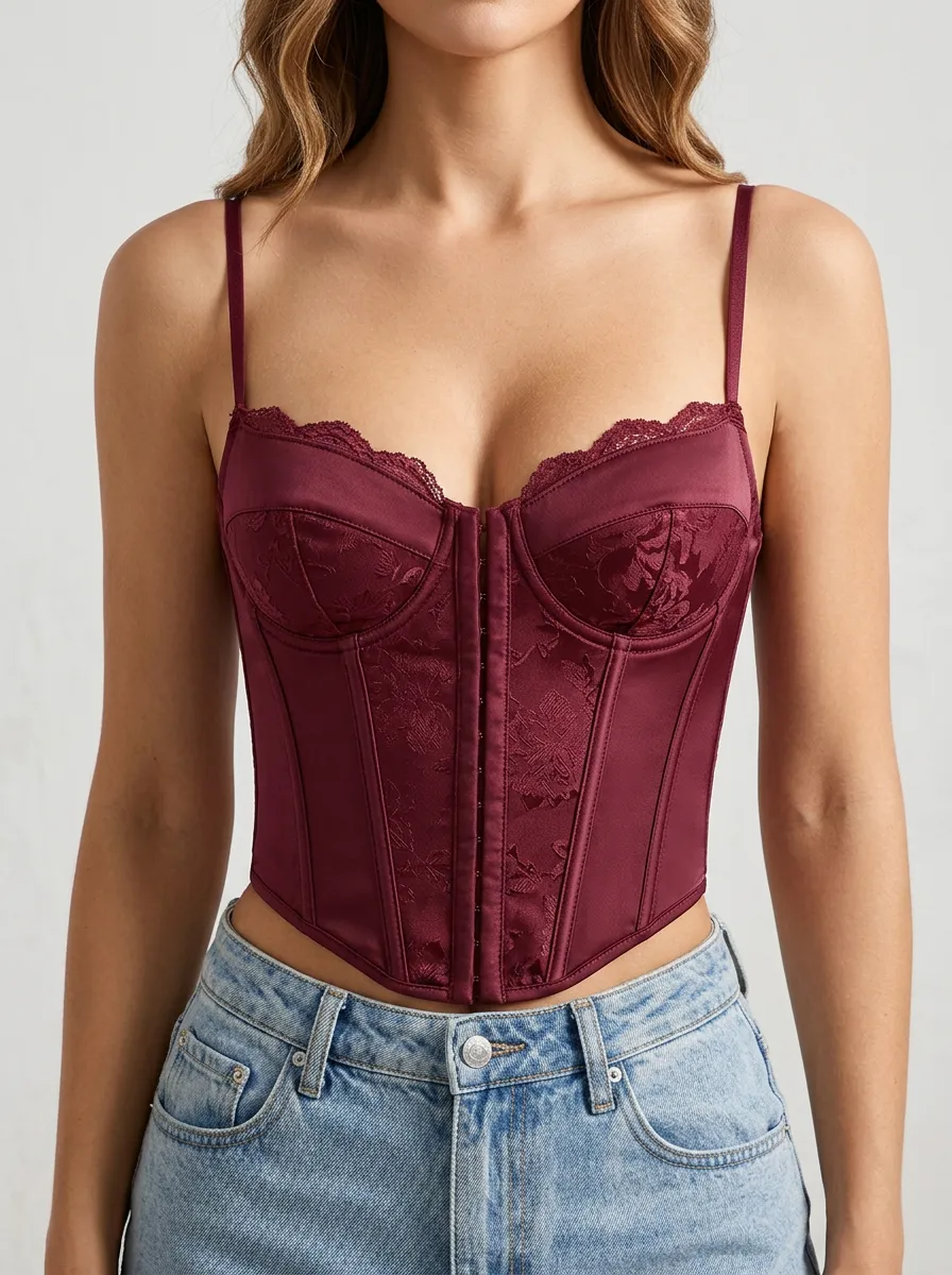 Classic Lace-Trim Hook-and-Eye Women's Corset-Style Top