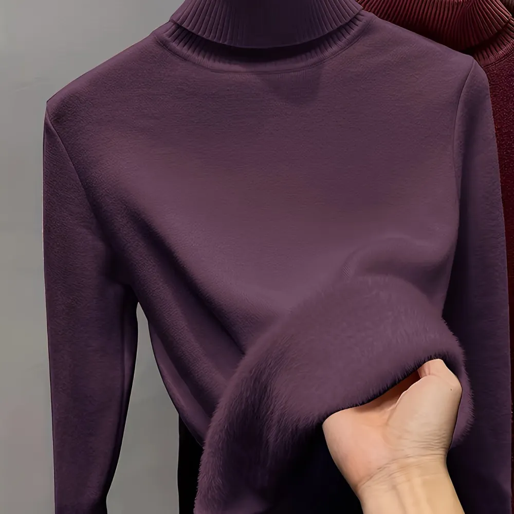 Turtle Neck Fleece Pullover Sweater Elegant Long