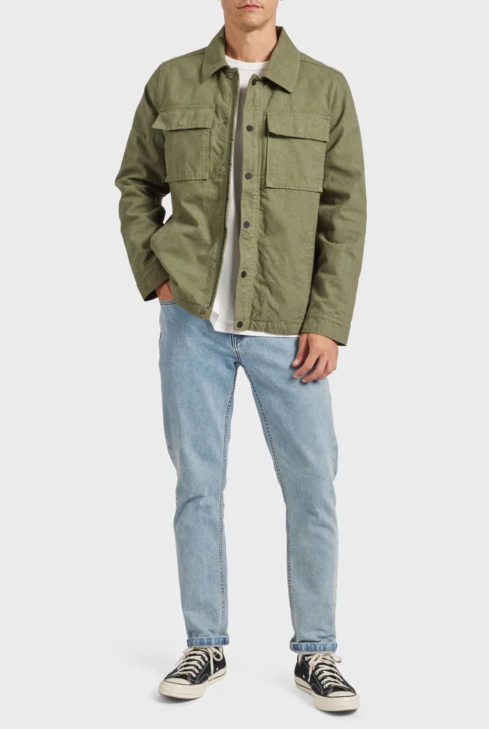 Textured Cotton Casual Utility Shirt Jacket