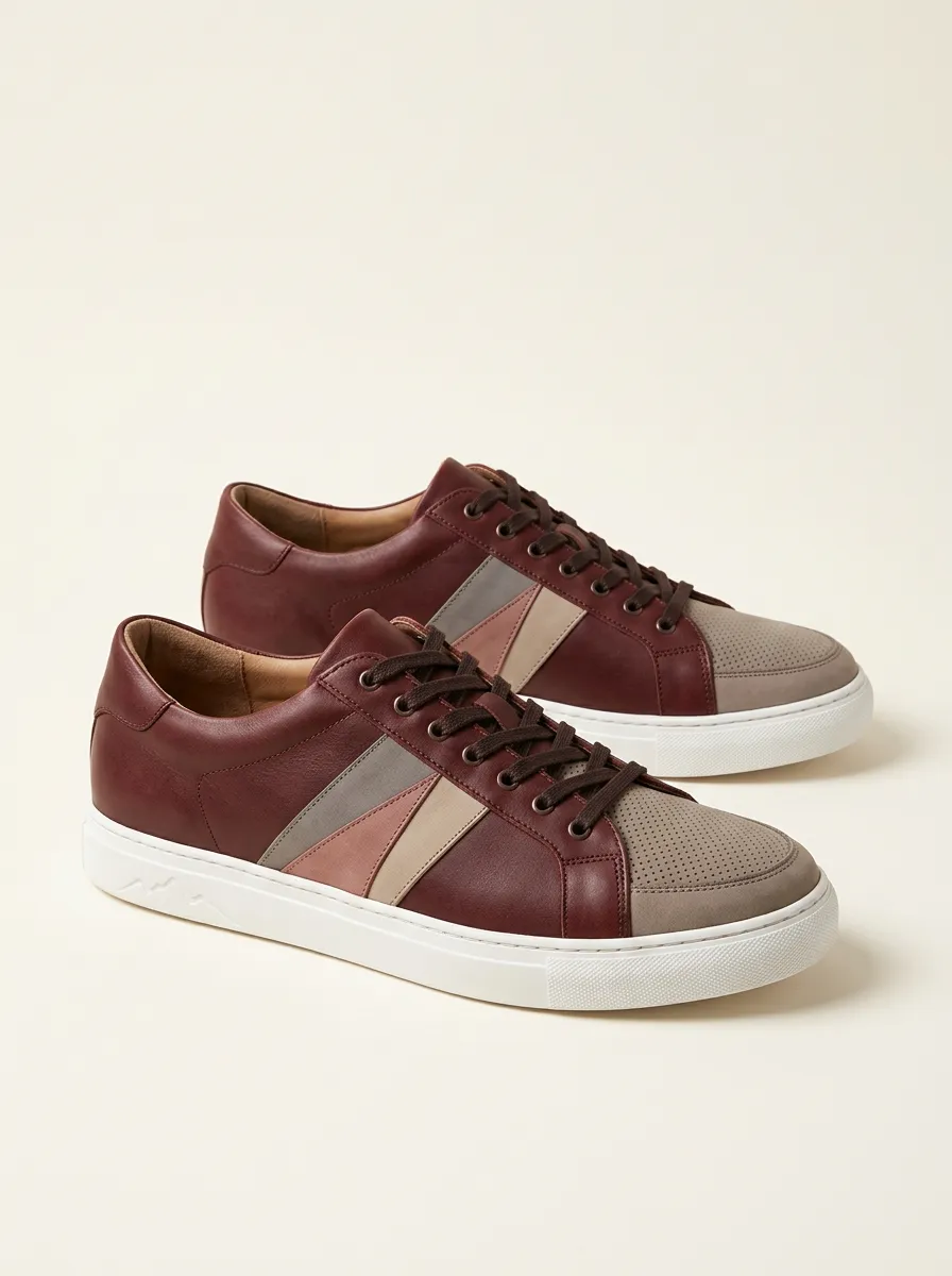 Men's Casual Colorblock Perforated Leather Sneakers