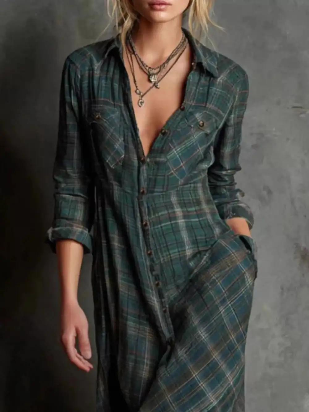 Full Size Plaid Button Down Maxi Dress Plus Size