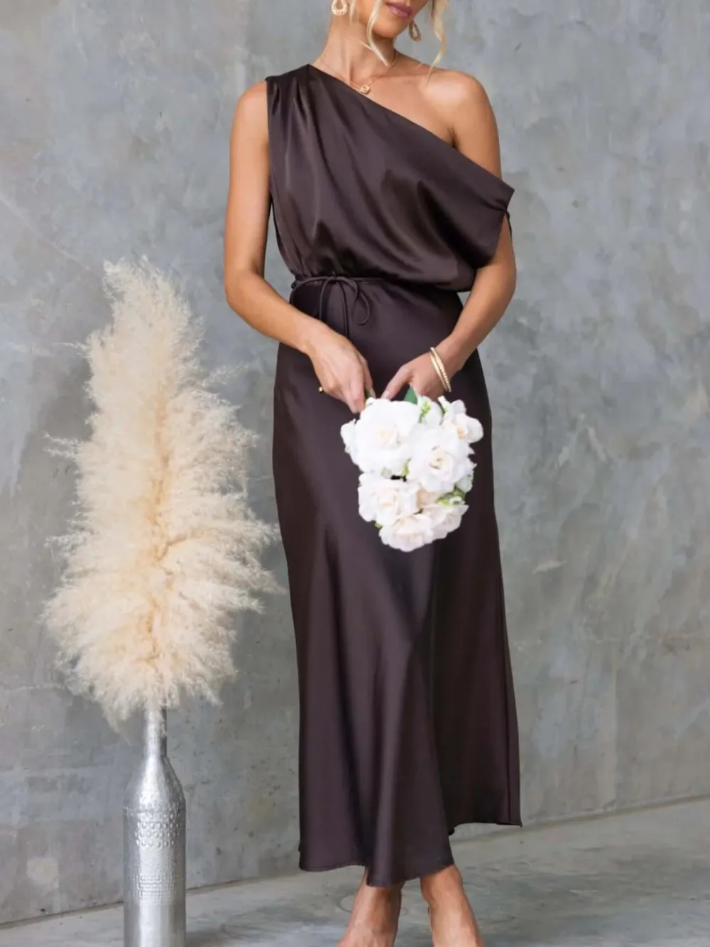Classic One-Shoulder Midi Dress