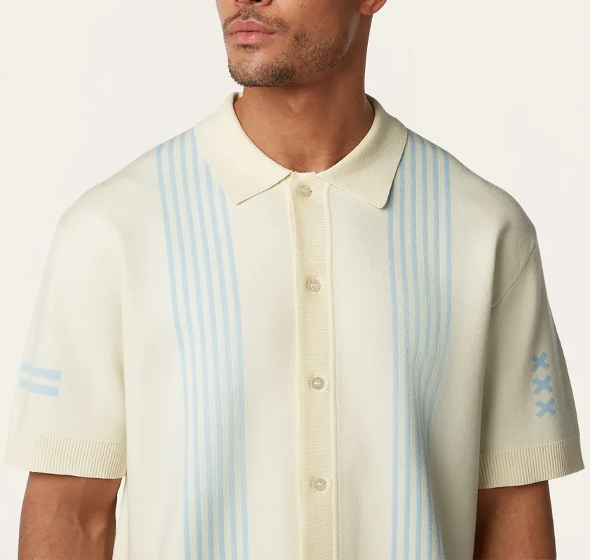 Jacquard Short Sleeve Shirt Off White / Light Blue