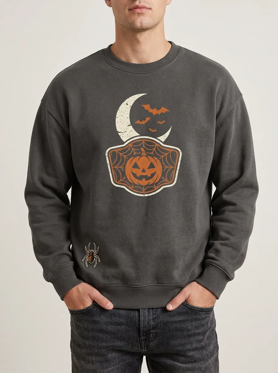 Men's Halloween Pumpkin Moon Bat Spider Sweatshirt