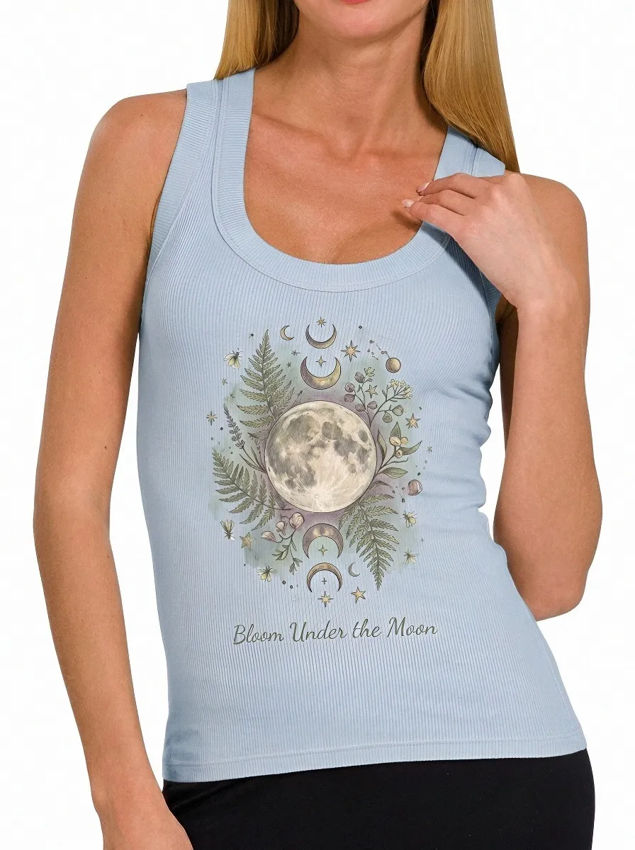 Women's Celestial Moon Fern Bloom Under The Moon Printed Tank Top