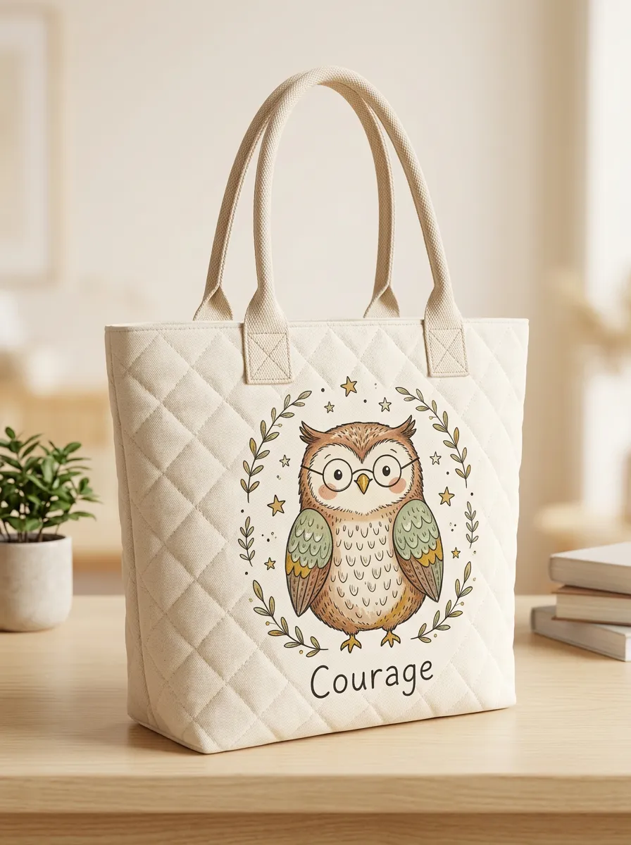 Owl Lover Courage Quote Printed Tote Bag