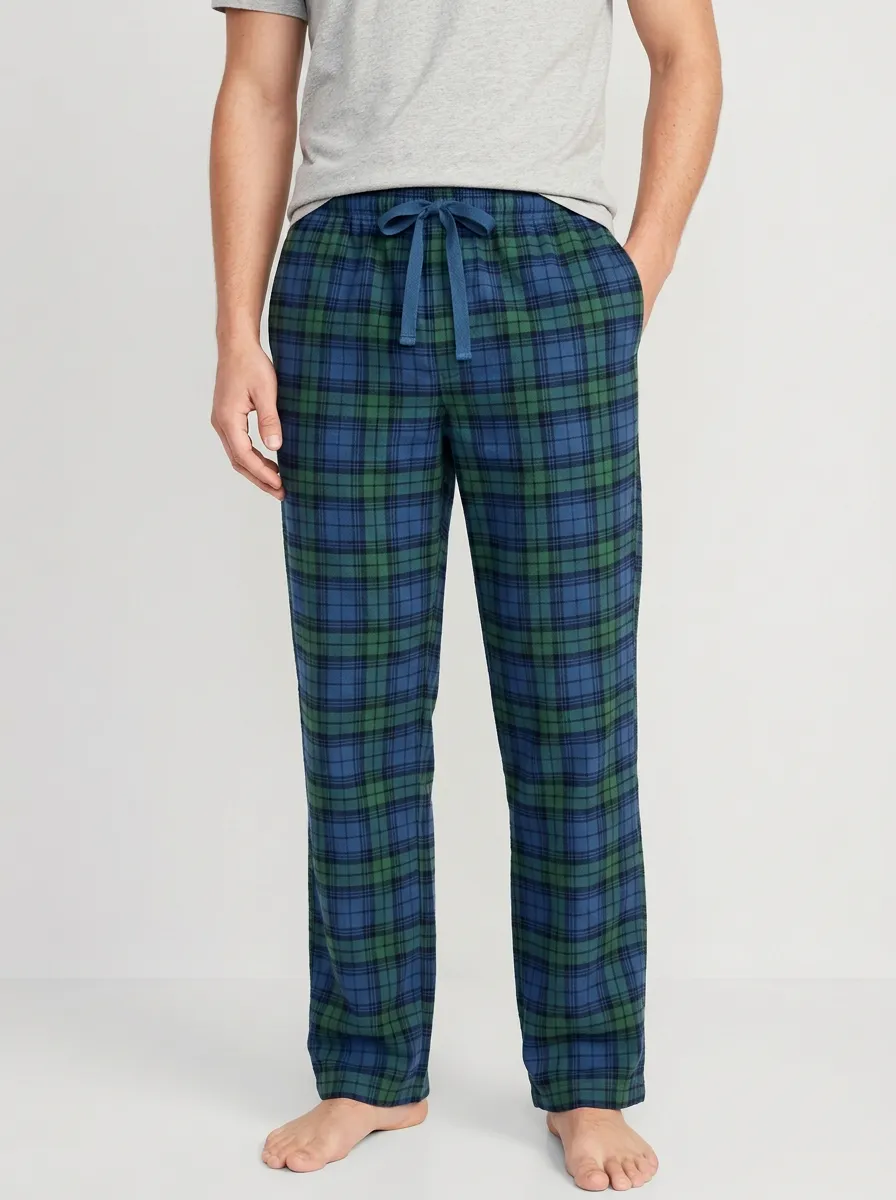 Men's Casual Loungewear Blue Green Plaid Printed Pajama