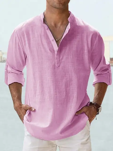 Men's Casual Shirt Long-Sleeve With Stand Collar
