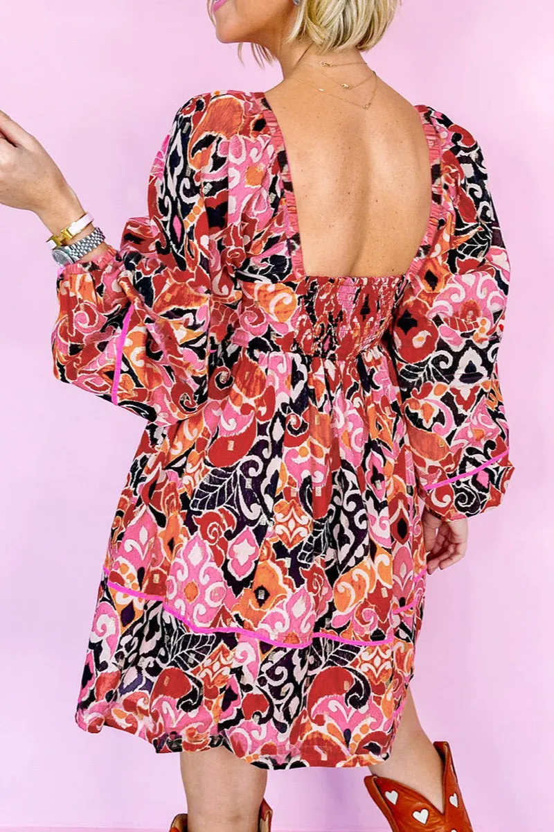 Square Neck Puff Sleeve Mini Dress