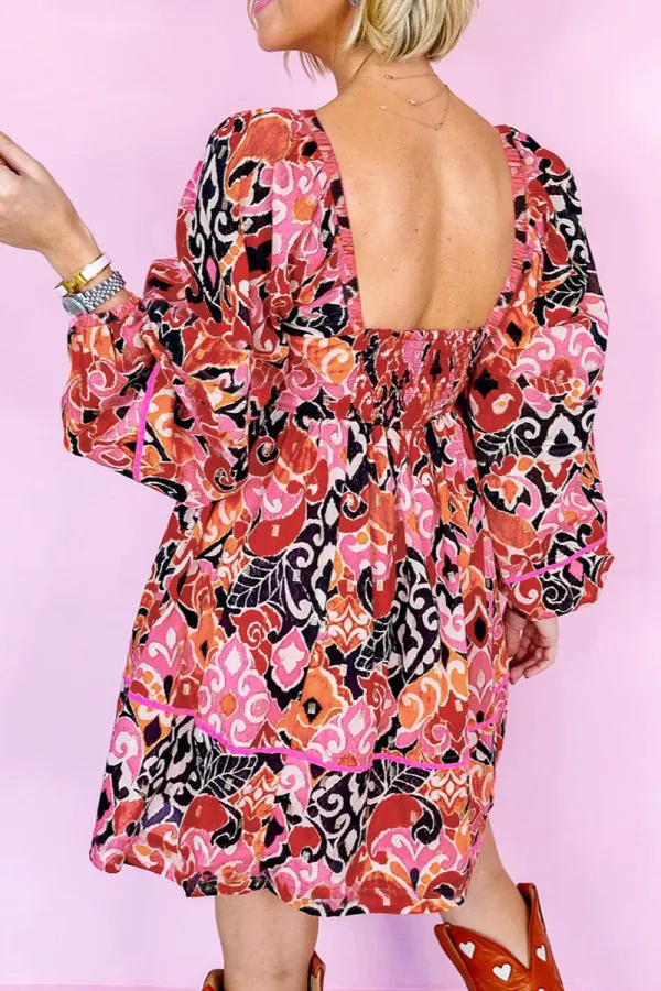 Square Neck Puff Sleeve Mini Dress