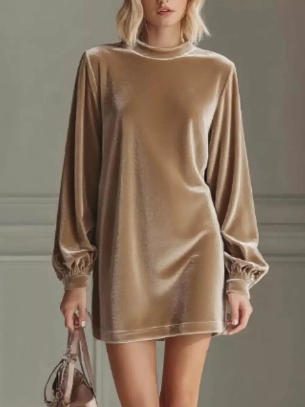 Lightweight Feel Velvet Long Sleeve Mini Dress