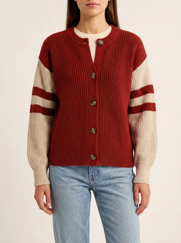 Rugby Striped Sleeve Knit Cardigan