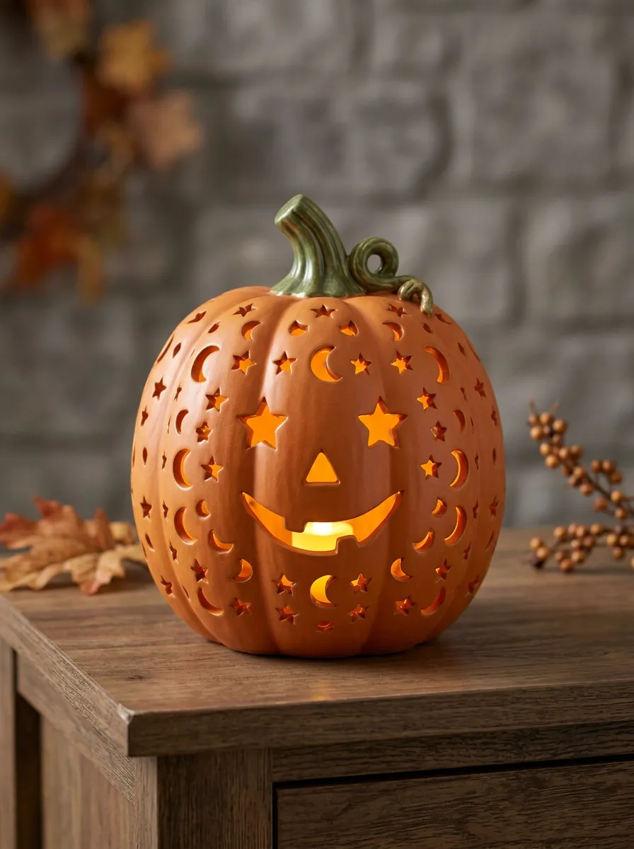 Gothic-Inspired Star-Moon Halloween Pumpkin Light