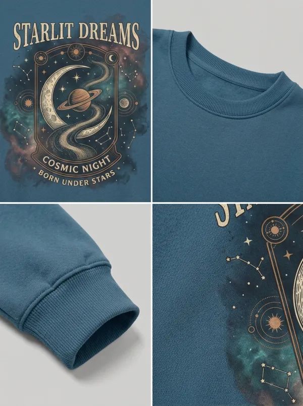Women's Celestial Starlit Dreams Planet Moon Printed T-shirt