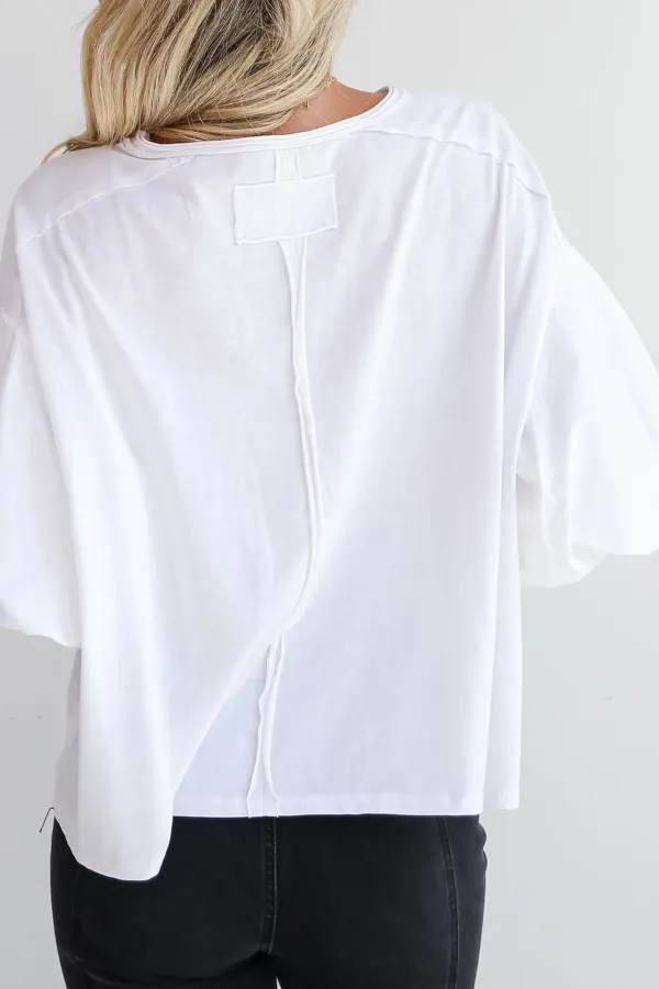 White Contrast Puff Sleeve Top