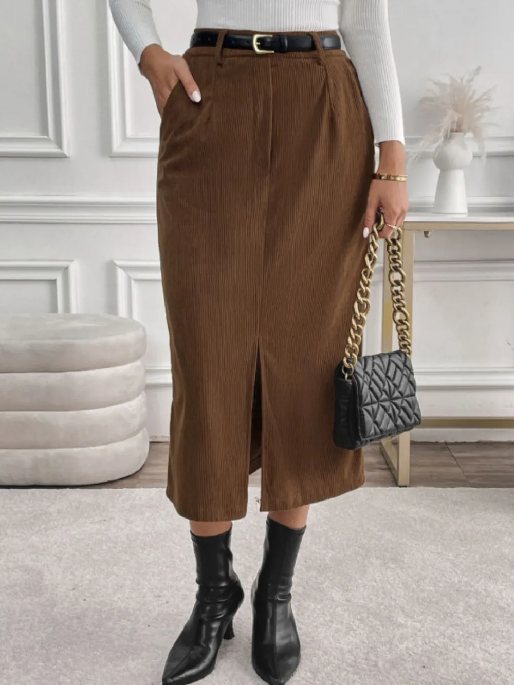 Pocket Detail Slit Skirt