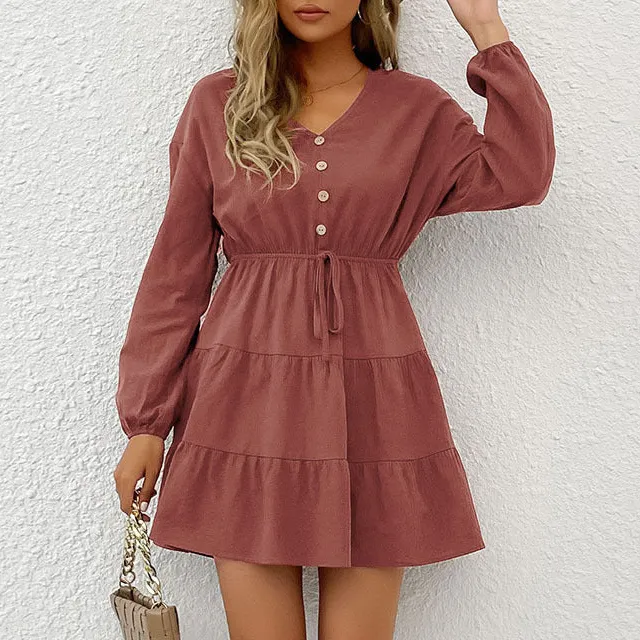 Women's Wrap Long-Sleeve Ruffled Evening Dress