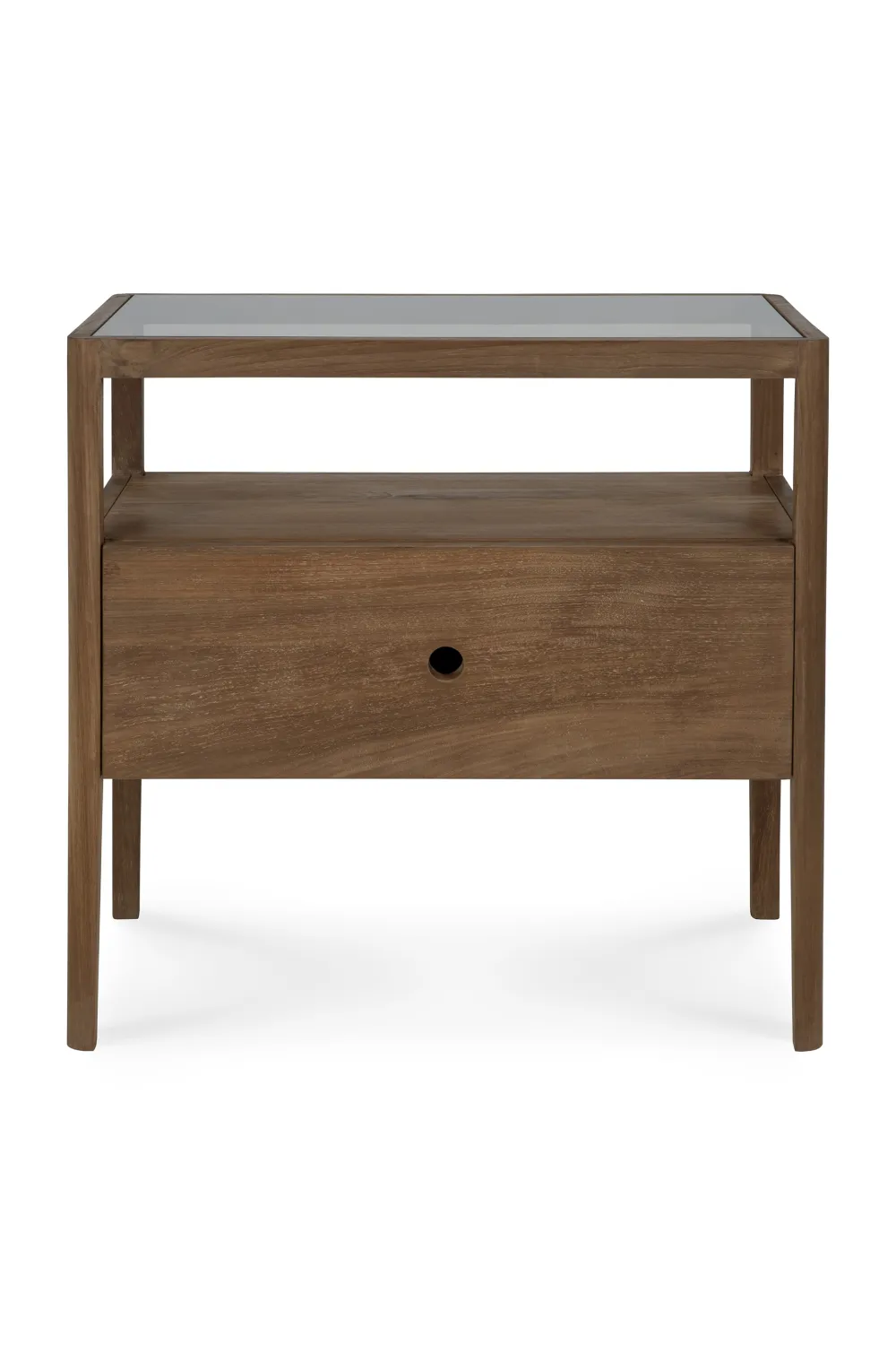 Glass Top Teak Nightstand