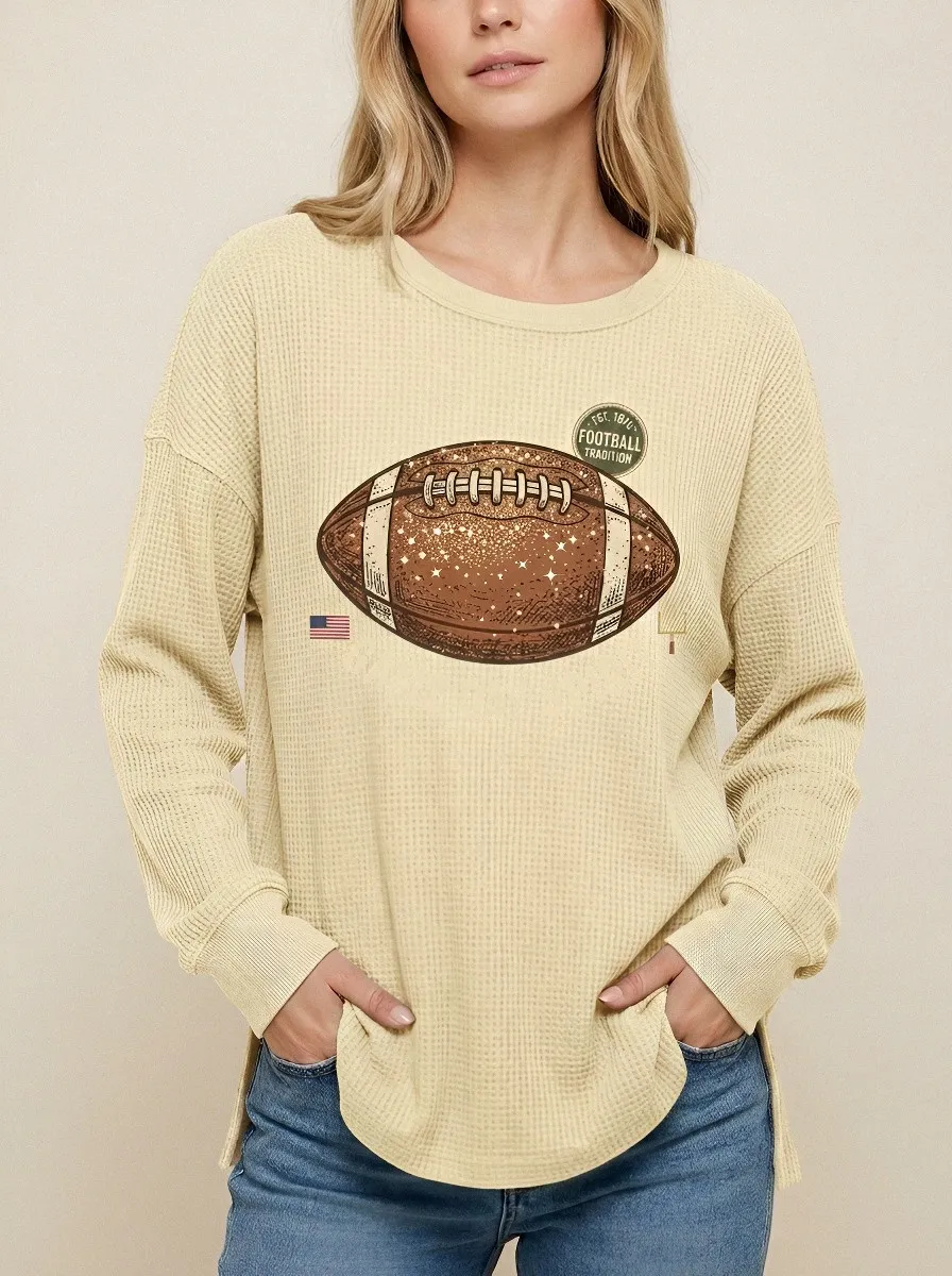 Women's American Football Game Day Spirit Printed Waffle T-Shirt