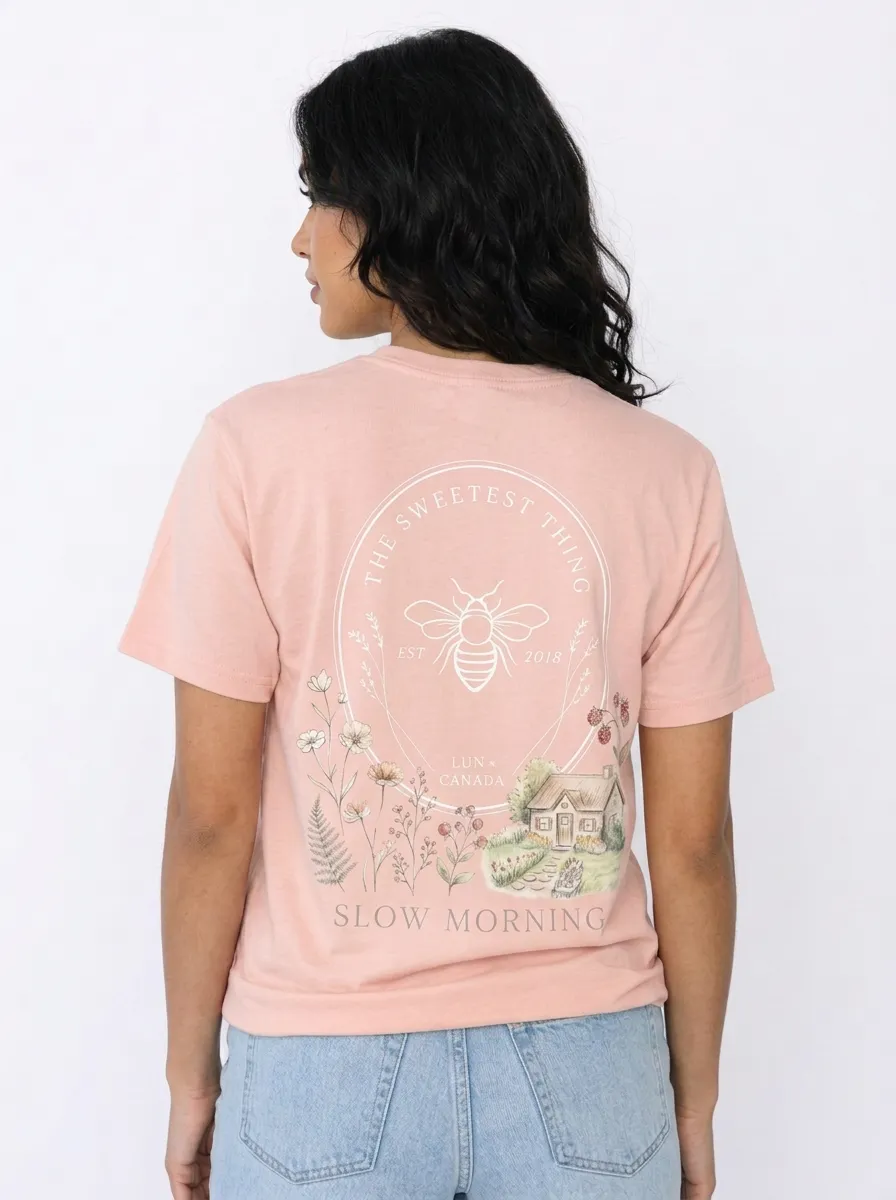 Women's Nature Lover Bee Cottage Wildflower Printed T-shirt