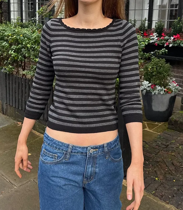 Charcoal Stripe Boat Neck Sweater