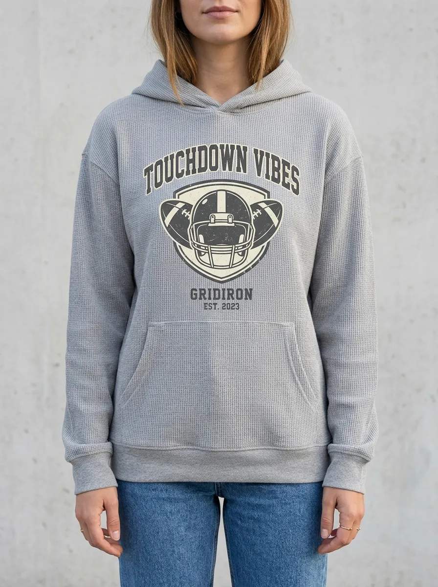 Women's Football Lover Touchdown Vibes Helmet Graphic Waffle Hoodie