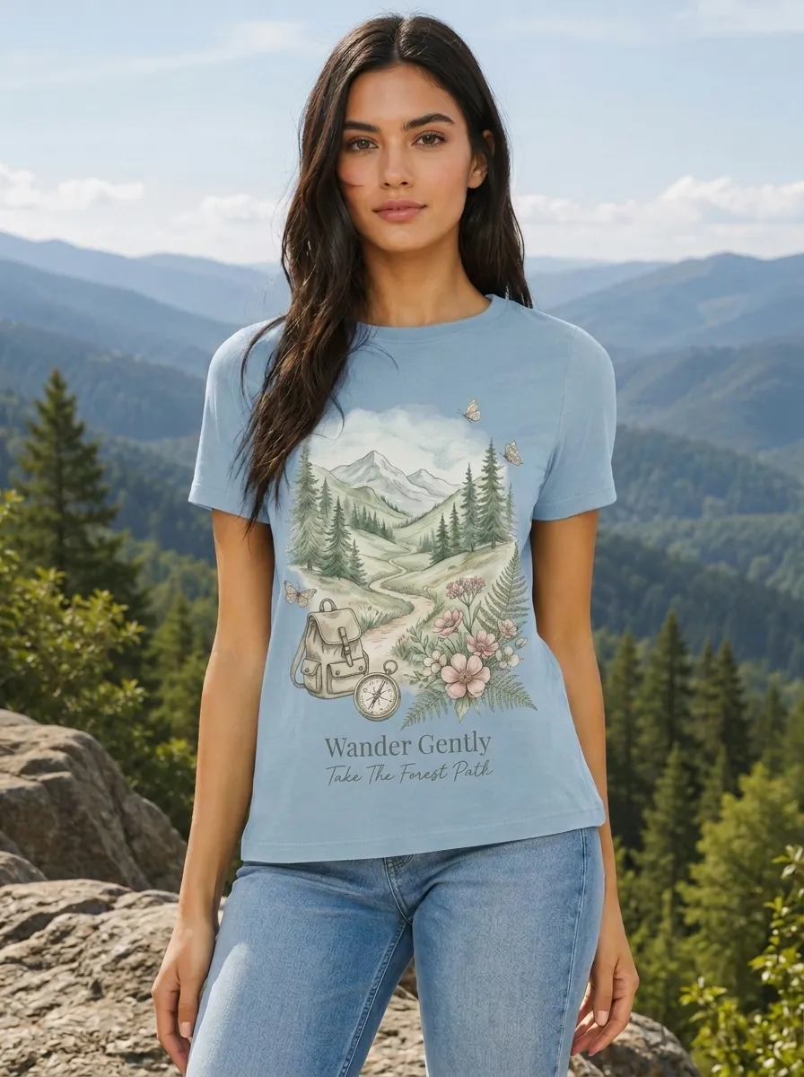 Women's Nature Hiking Lover Mountain Forest Printed T-shirt