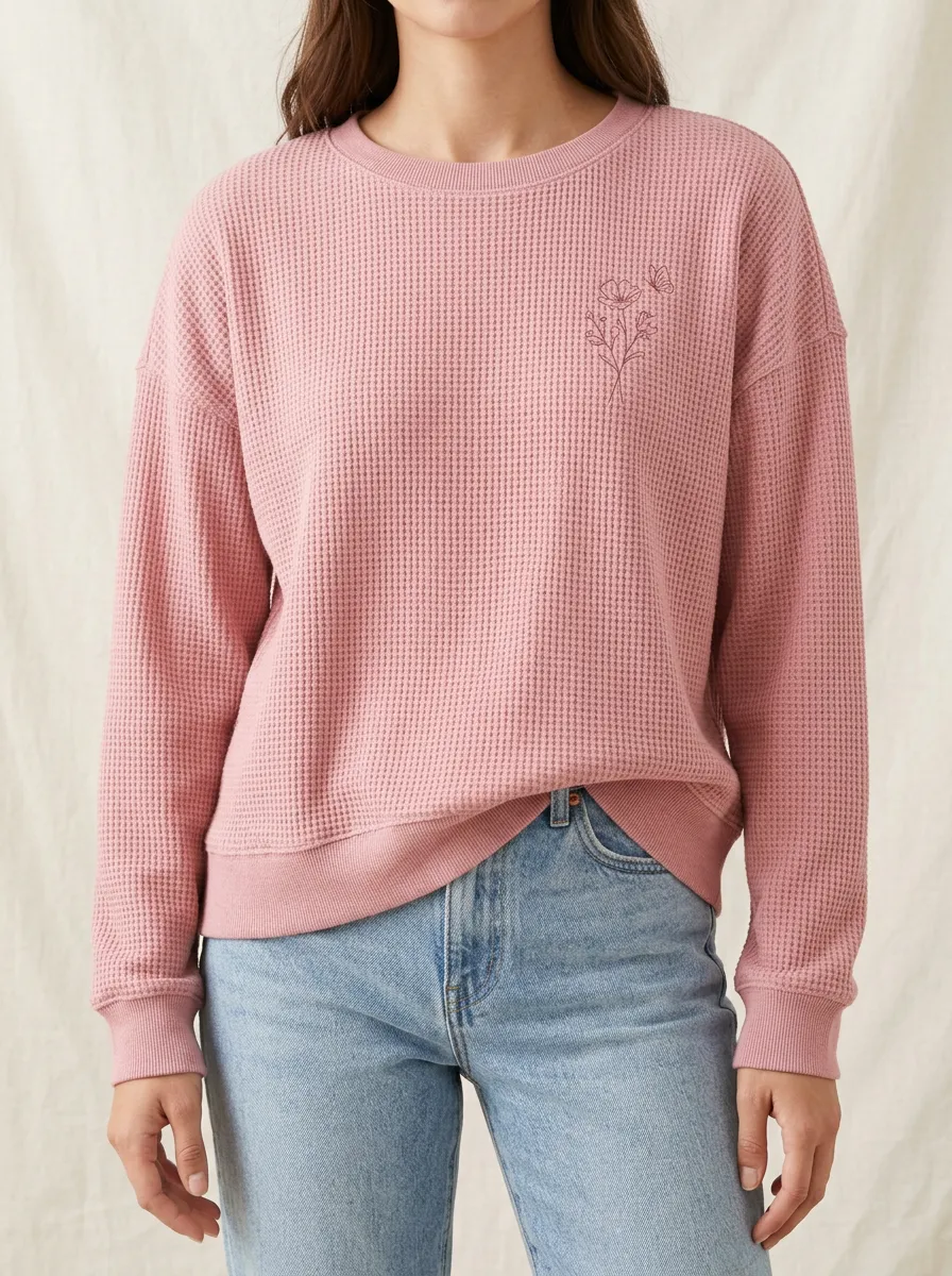 Women's Floral Butterfly Minimalist Printed Waffle Knit Sweatshirt