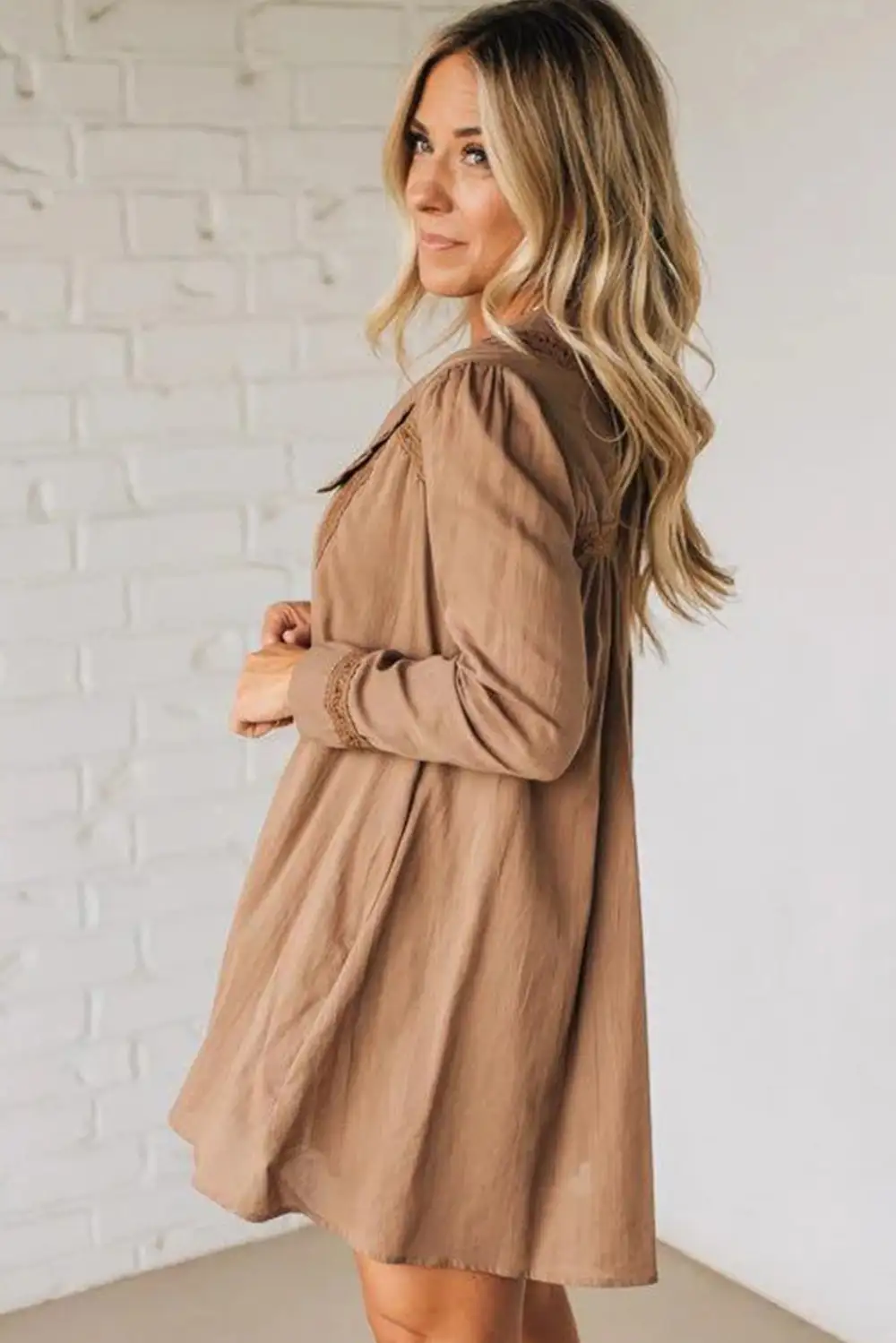 Structured Shape Lace Long Sleeve Mini Dress
