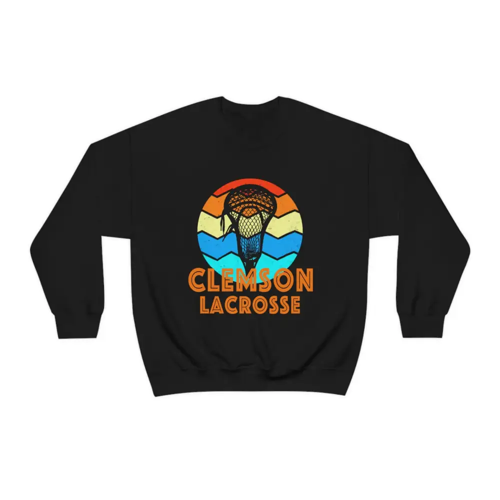 Retro Sunset Lacrosse Graphic Crewneck Sweatshirt