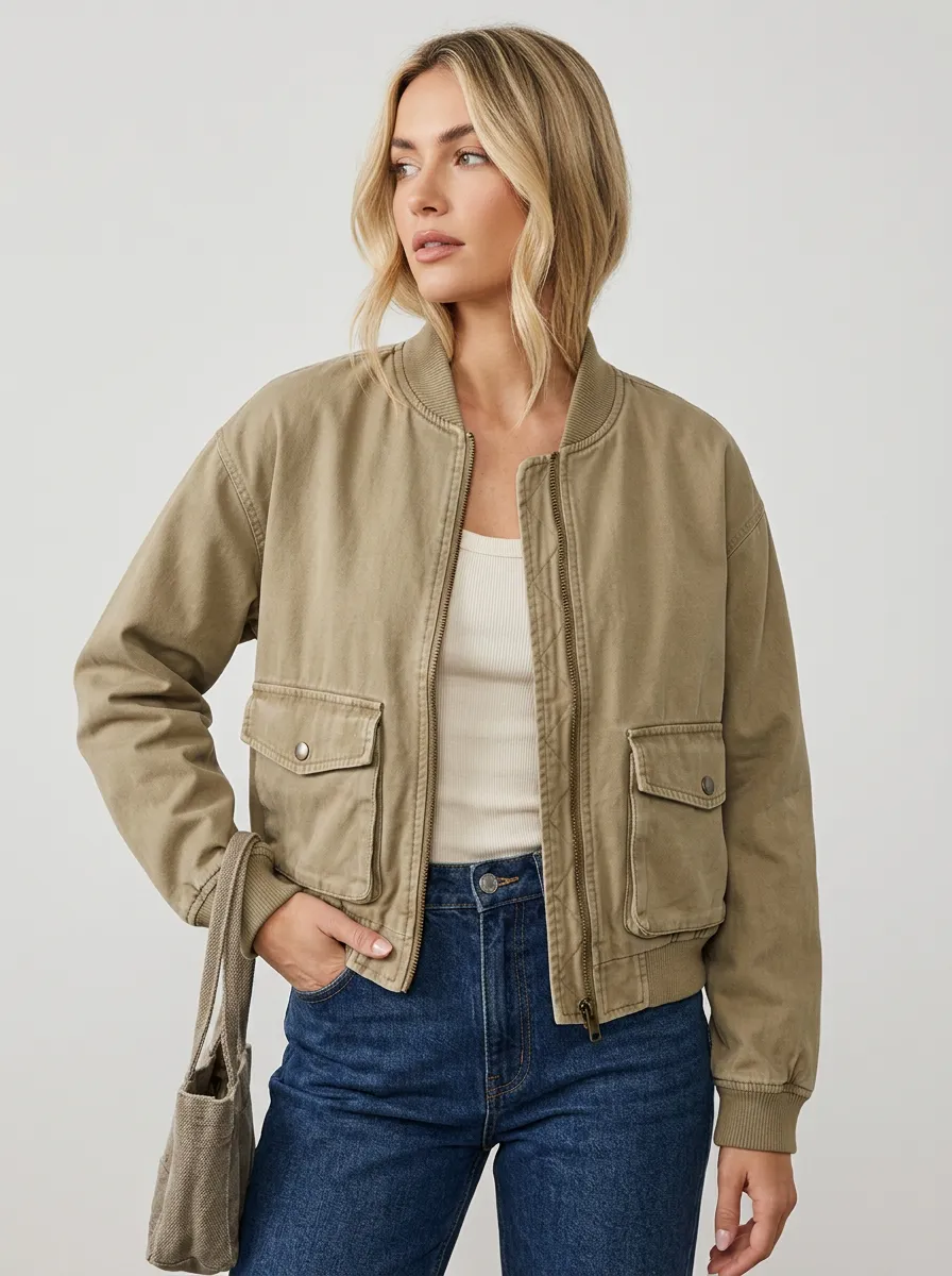 Quilted Utility Bomber Women's Casual Jacket