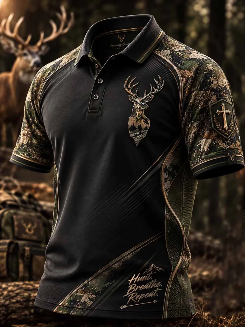 Men's Western Camouflage Printed Casual Polo Shirt