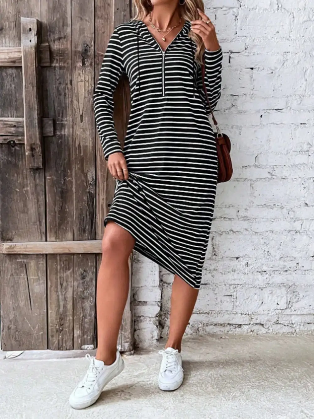 Zip Front Striped Dress