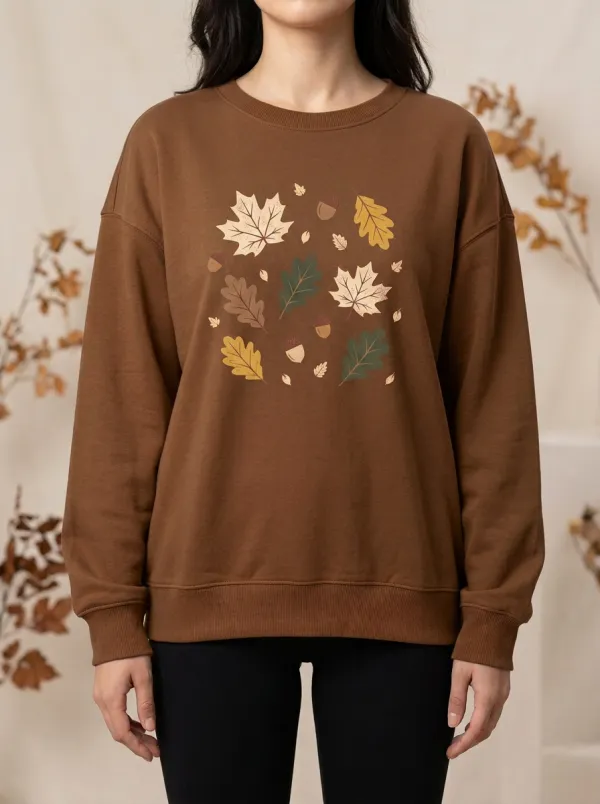 Natural Printed Acorn Graphic Sweatshirt