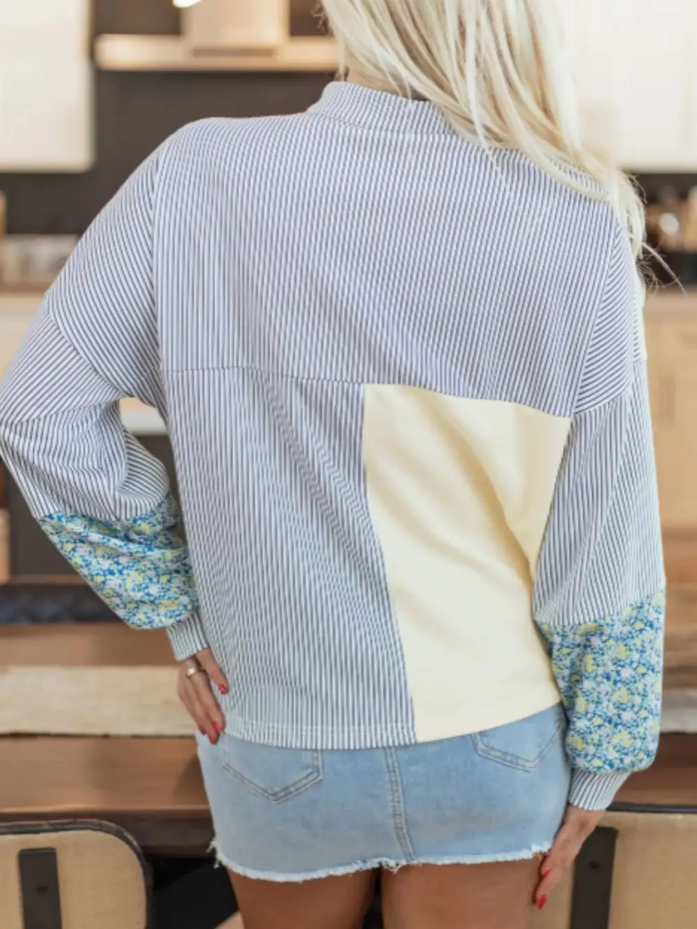 Collared Striped Floral Sweatshirt