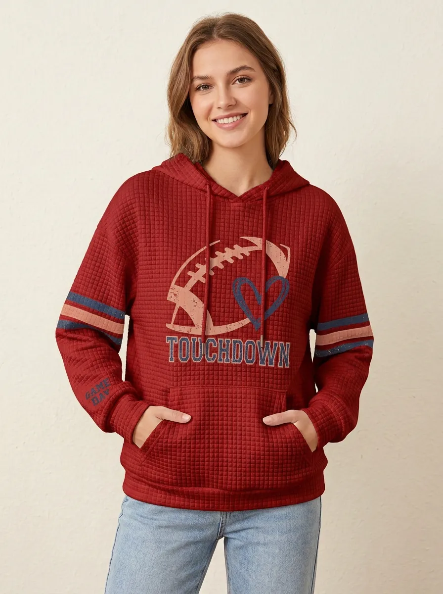 Women's Football Lover Touchdown Heart Graphic Printed Hoodie