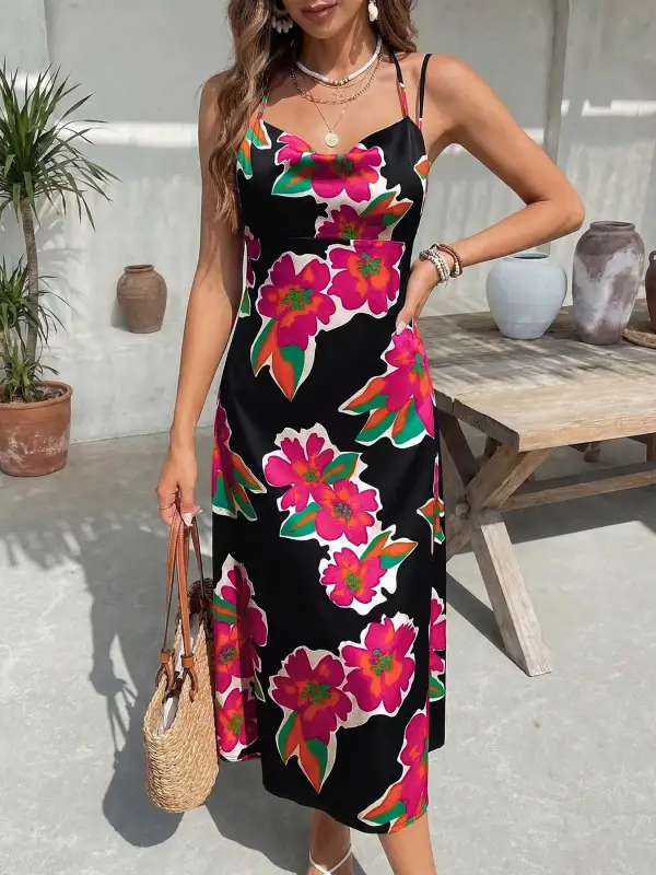 Spaghetti-Strap Floral Midi Dress