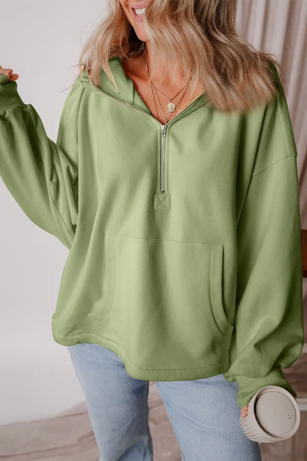 Half-Zip Pocketed Hoodie