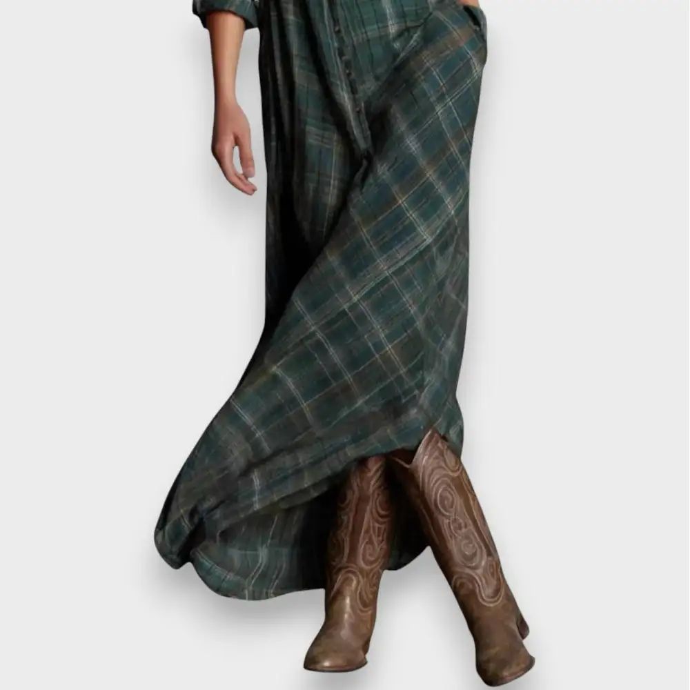 Pocket Detail Shirt Style Check Pattern Casual Dress