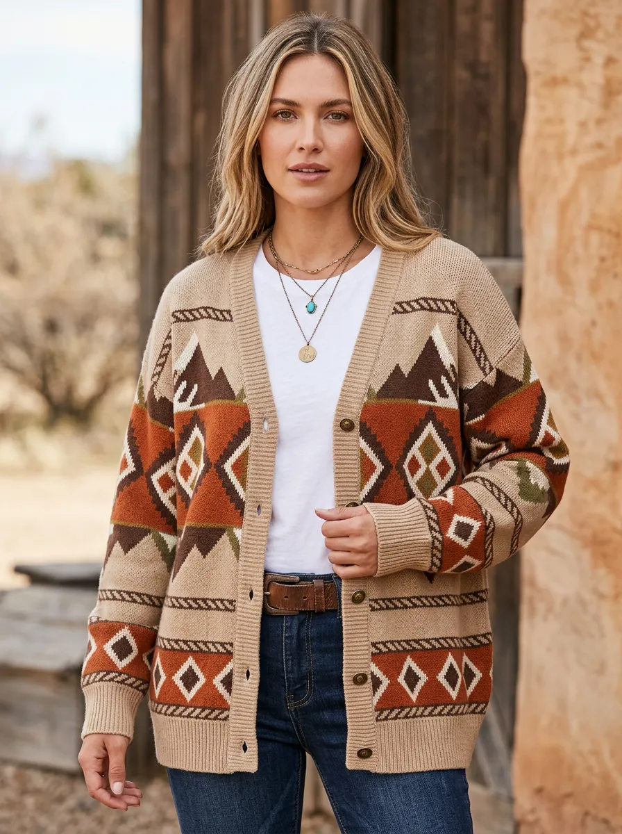 Casual Women's Western Knit Cardigan