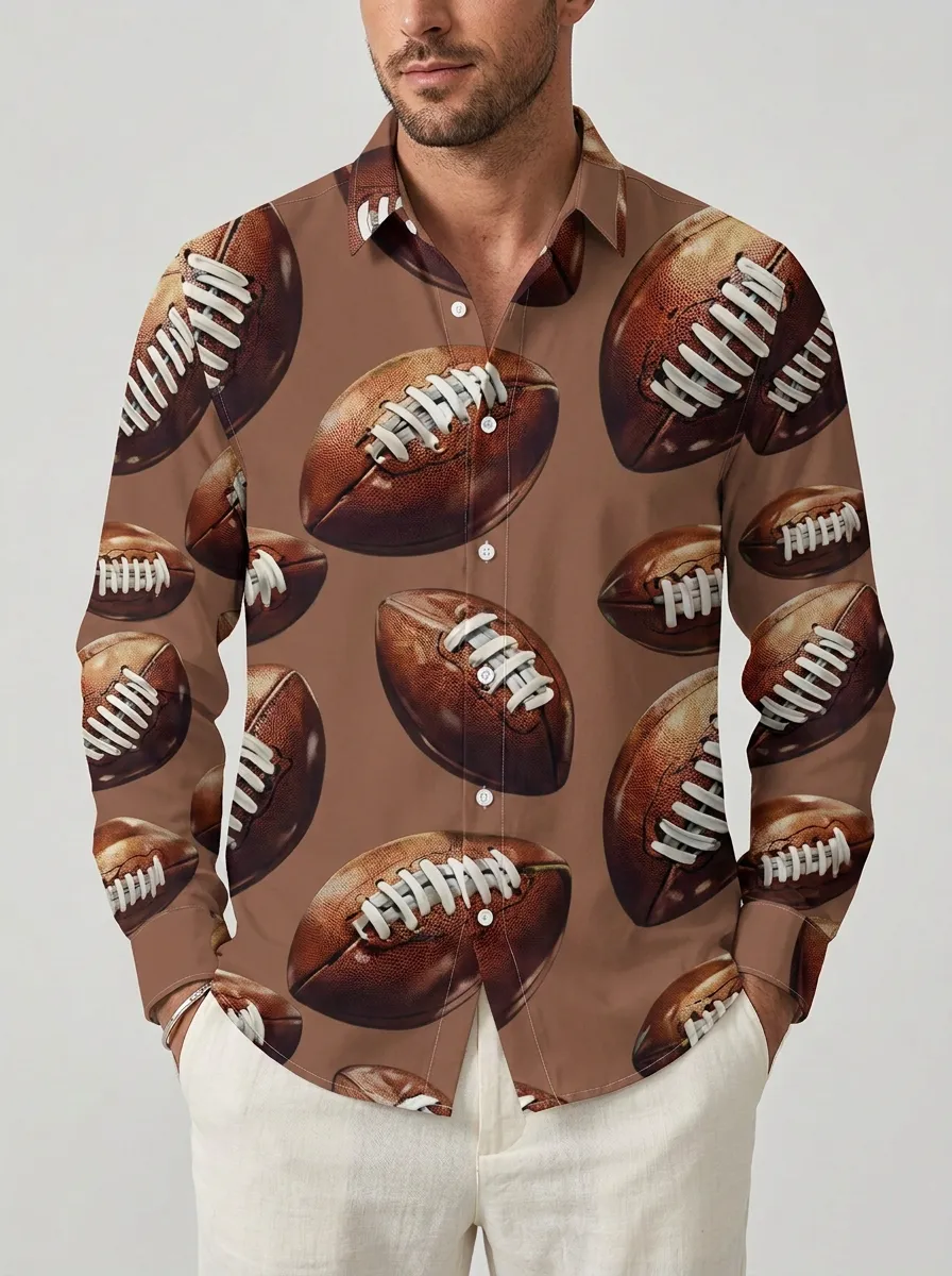 Men's American Football Fan Grass Field Printed Button-up Shirt