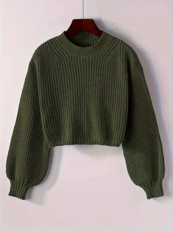 Winter Cropped Ribbed Knit Sweater