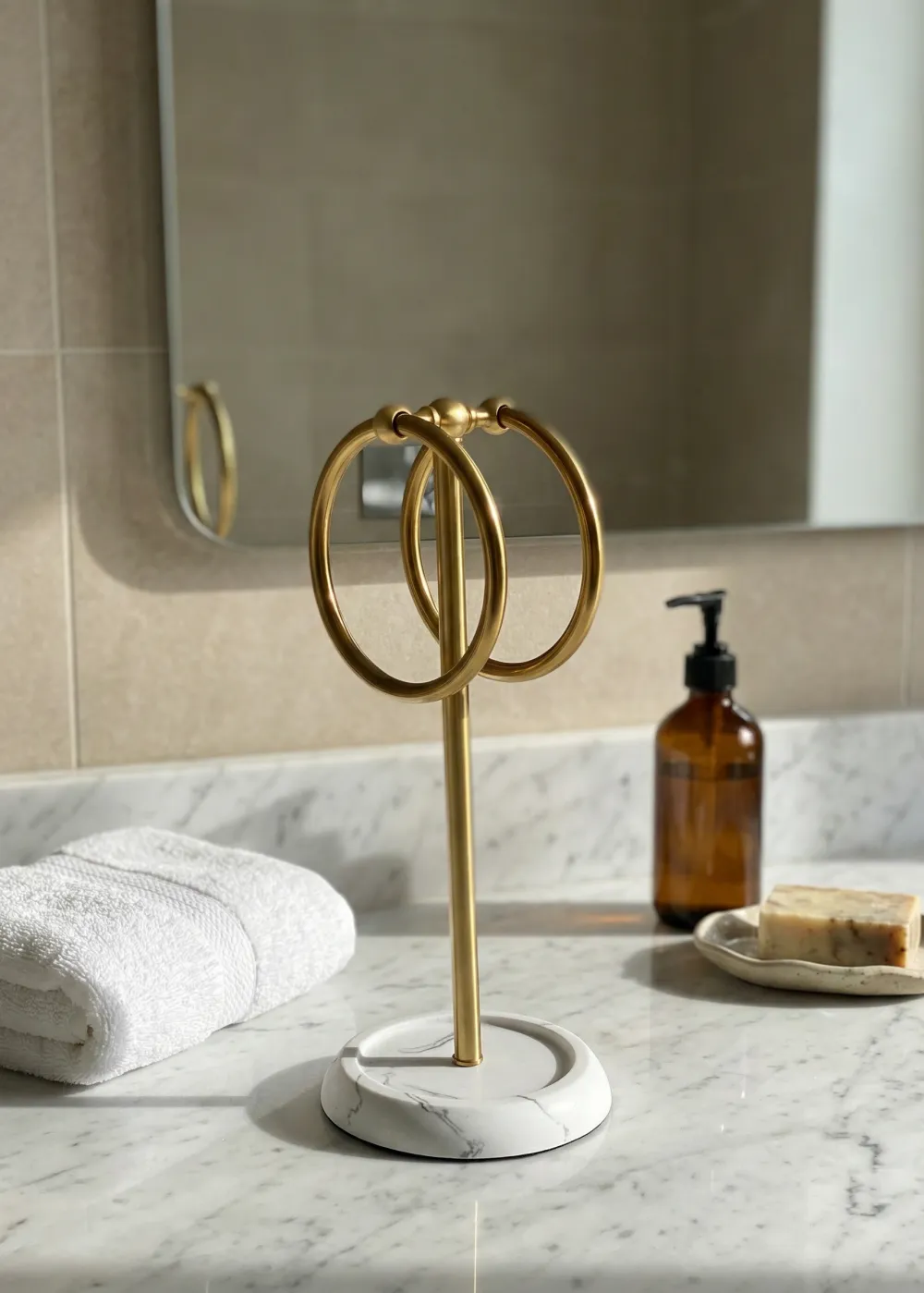 Dual Ring Hand Towel Stand White