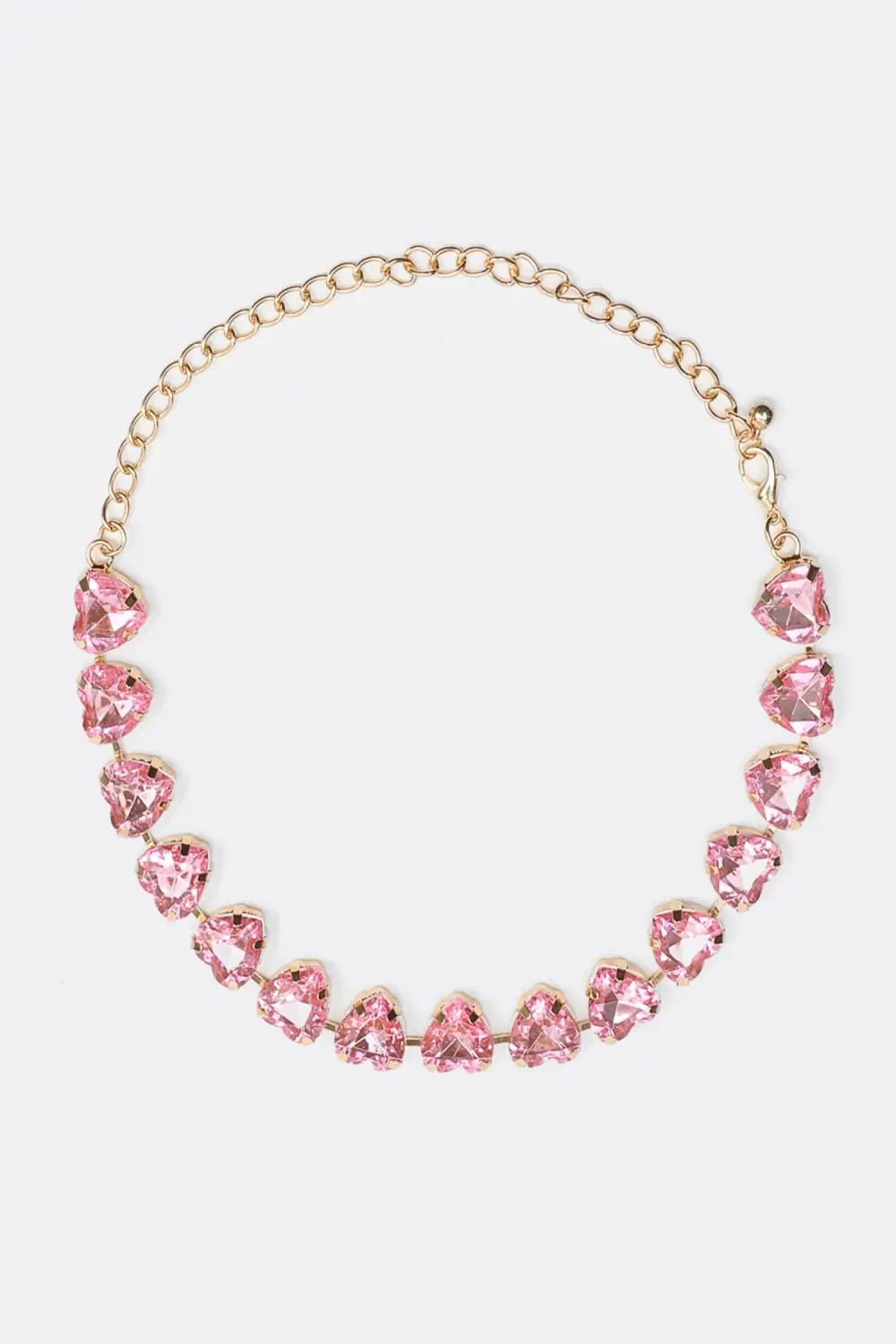 Stud Heart Shape Faux Pink Crystal Necklace