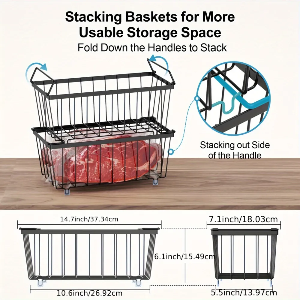 Stackable Wire Freezer Storage Baskets, Kitchen Tool for Frozen Food Organization